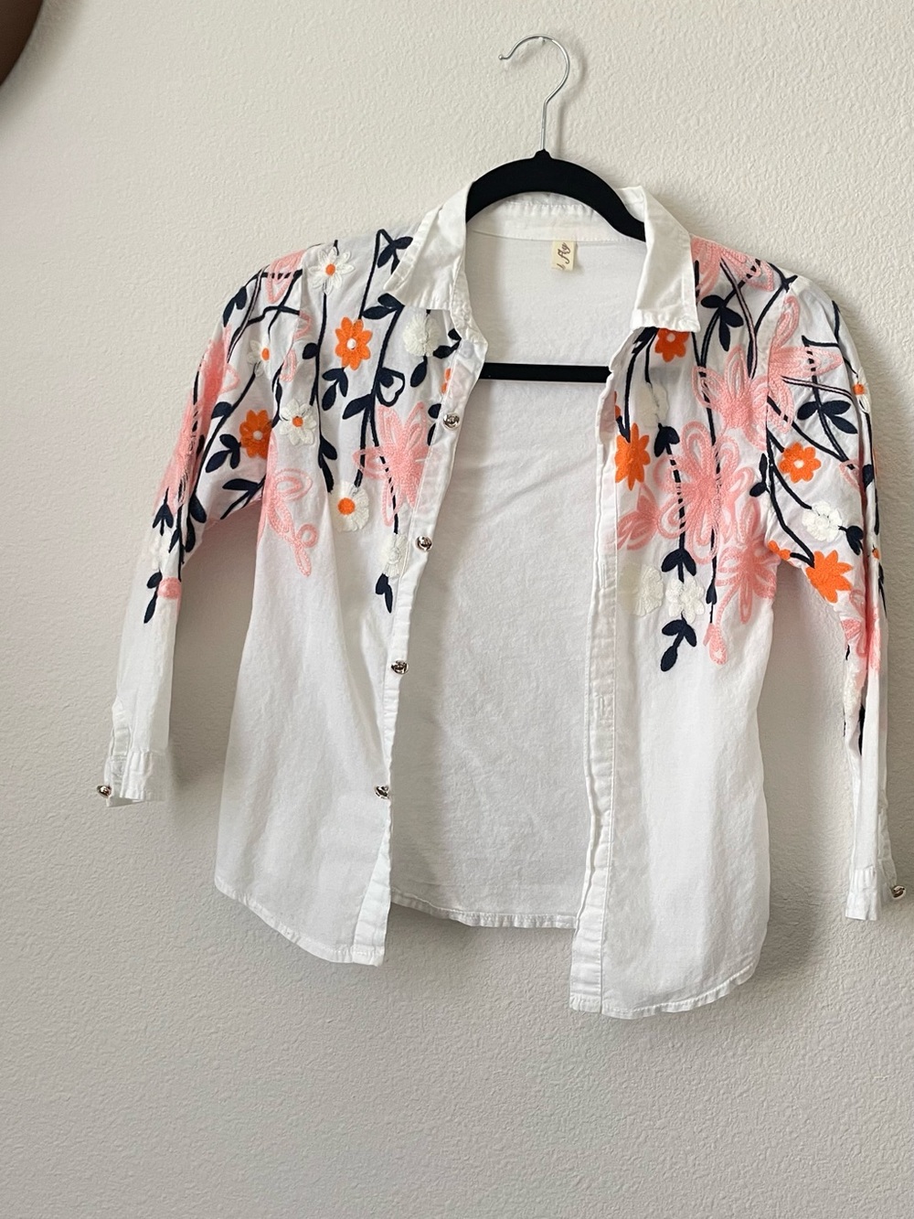 Girl size 10 Kids White Embroidered Floral Dress with Pink & Orange Flowers